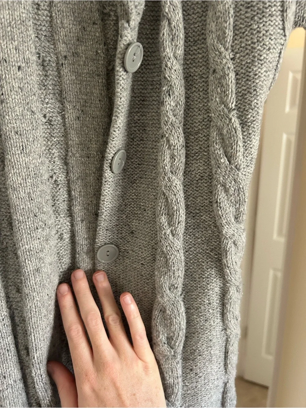 new directions Cable-Knit Gray Button Down Size Medium Short-Sleeve Cardigan